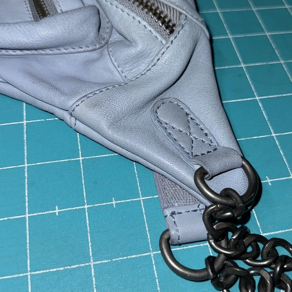 Free People Light Blue Goa Leather Archer Sling Waist Bag  Fanny Pack 7x15x3
